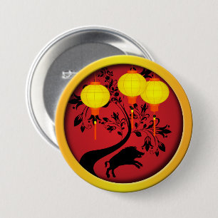 Badge Rond 7,6 Cm Élégante lanternes en or de porc chinois de Nouvel