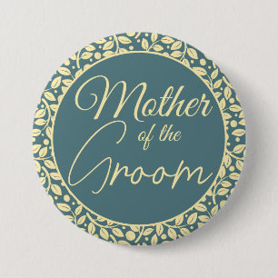 Badge Rond 7,6 Cm Élégante mère du marié en bleu et crème à motif de