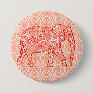 Badge Rond 7,6 Cm Éléphale tourbillon fractal - corail orange et bla