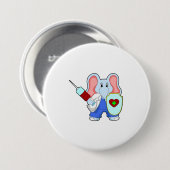 Badge Rond 7,6 Cm Eléphant à la vaccination avec seringue (Devant & derrière)