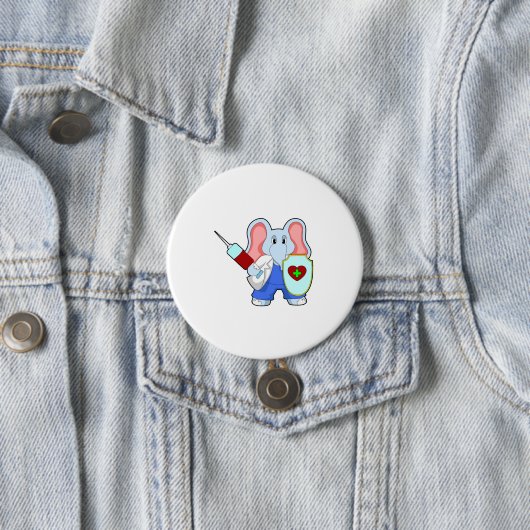 Badge Rond 7,6 Cm Eléphant à la vaccination avec seringue (En situation)
