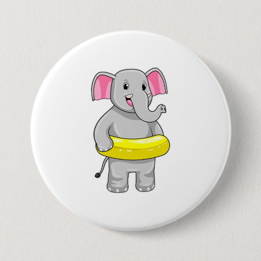 Badge Rond 7,6 Cm Eléphant à nager avec Lifebuoy (Devant)
