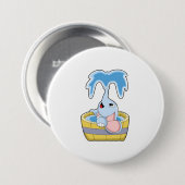 Badge Rond 7,6 Cm Eléphant avec baignoire remplie d'eau (Devant & derrière)