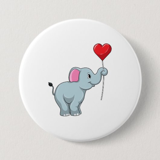 Badge Rond 7,6 Cm Eléphant avec ballon cardiaque (Devant)