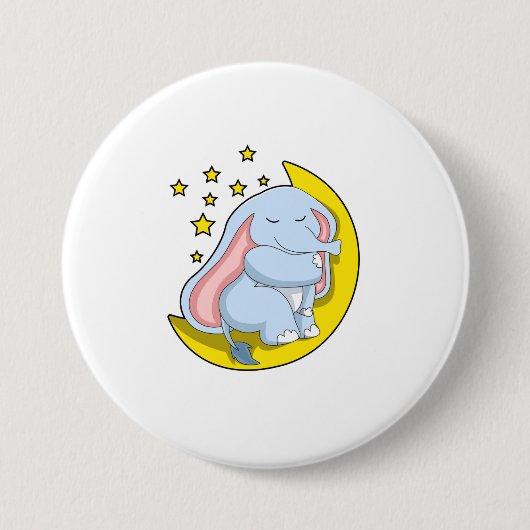 Badge Rond 7,6 Cm Eléphant avec lune et étoiles (Devant)