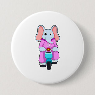Badge Rond 7,6 Cm Eléphant avec vélo