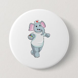 Badge Rond 7,6 Cm Elephant comme infirmière avec la médecine