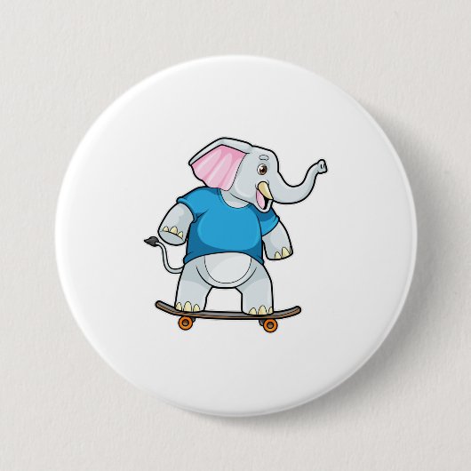 Badge Rond 7,6 Cm Elephant comme patineur avec skateboard (Devant)