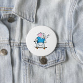 Badge Rond 7,6 Cm Elephant comme patineur avec skateboard (En situation)