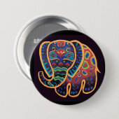 Badge Rond 7,6 Cm Éléphant d'Asie d'art populaire (Devant & derrière)