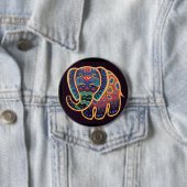 Badge Rond 7,6 Cm Éléphant d'Asie d'art populaire (En situation)