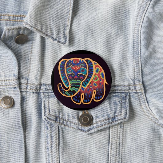 Badge Rond 7,6 Cm Éléphant d'Asie d'art populaire (En situation)
