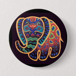 Badge Rond 7,6 Cm Éléphant d'Asie d'art populaire