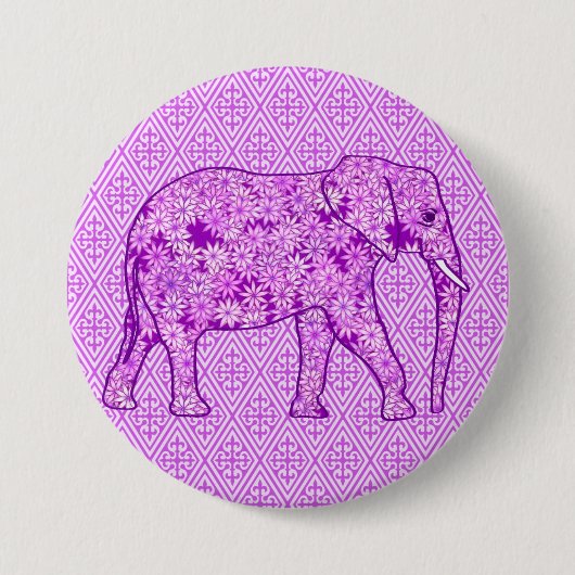 Badge Rond 7,6 Cm Eléphant fleur - améthyste violet (Devant)