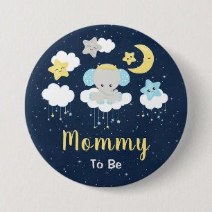 Badge Rond 7,6 Cm Éléphant Jaune et Maman Navy Bientôt Maman