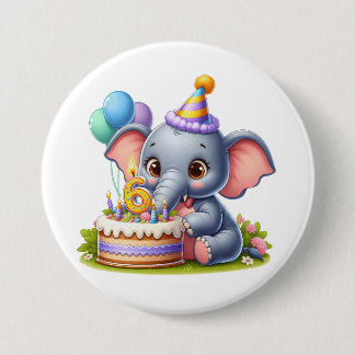 Badge Rond 7,6 Cm Éléphant Mignon 6ème Anniversaire