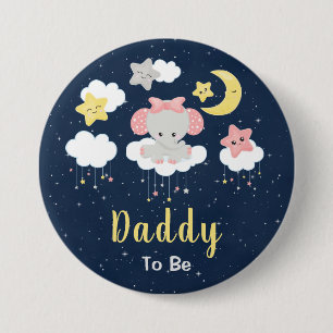 Badge Rond 7,6 Cm Éléphant Rose et Marine Papa à Venir