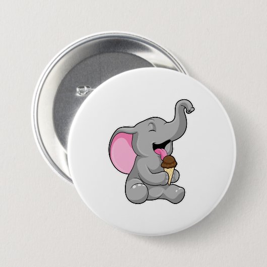 Badge Rond 7,6 Cm Elephant with chocolate gaufre ice cream (Devant & derrière)