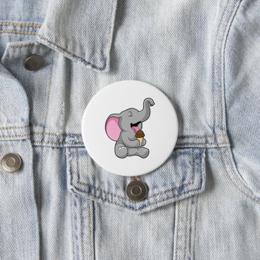 Badge Rond 7,6 Cm Elephant with chocolate gaufre ice cream (En situation)