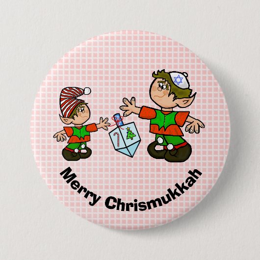 Badge Rond 7,6 Cm Elf juif et Dreidel Chrismukkah Button (Devant)