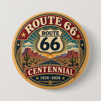 Badge Rond 7,6 Cm Emblème du centenaire de la Route 66 Bourgogne Or