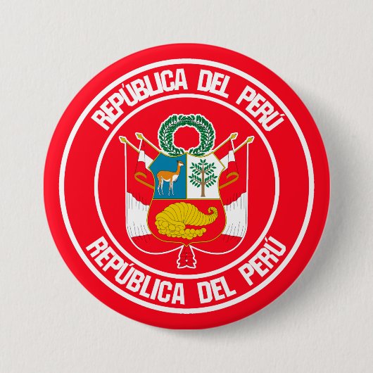 Badge Rond 7,6 Cm Emblème du Pérou (Devant)