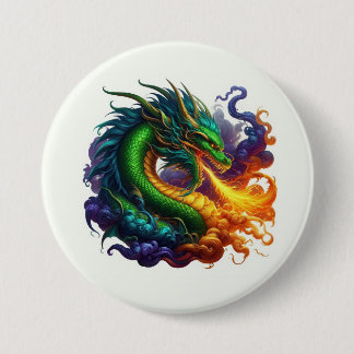 Badge Rond 7,6 Cm Emerald Green Dragon Respiration Fire