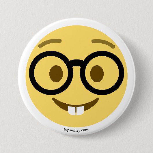 Badge Rond 7,6 Cm Emoji Nerd avec lunettes et dents de lapin (Devant)