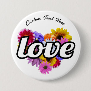 Badge Rond 7,6 Cm En Fleur - Bouton Bouquet floral en forme de coeur