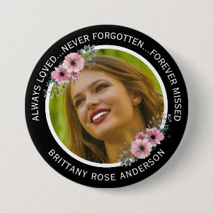 Badge Rond 7,6 Cm En Mémoire Amoureuse Aquarelle Florale Photo Memor