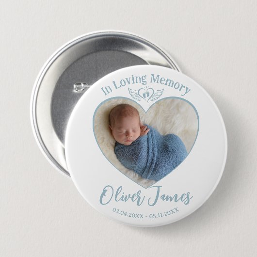 Badge Rond 7,6 Cm En Mémoire Amoureuse Bébé Photo Angel ailes Garder (Devant & derrière)