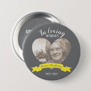 Badge Rond 7,6 Cm En mémoire d'amour, le coeur photo ruban jaune