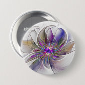 Badge Rond 7,6 Cm Energetic, Colorful Abstract Fractal Art Flower (Devant & derrière)
