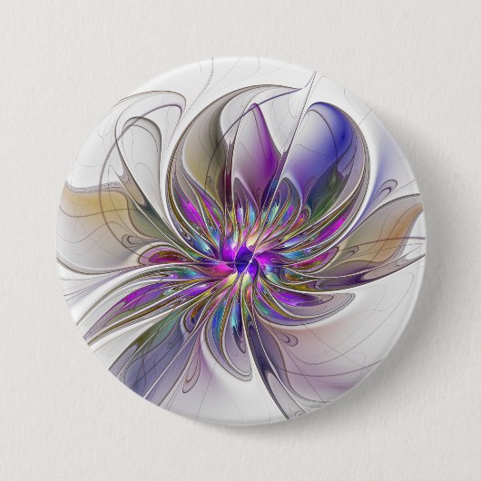 Badge Rond 7,6 Cm Energetic, Colorful Abstract Fractal Art Flower (Devant)
