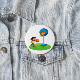 Badge Rond 7,6 Cm Enfant jouant au basket avec un cerceau Drôle de s