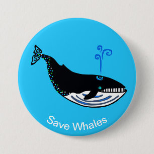 Badge Rond 7,6 Cm Enregistrer les BALEINES -Amoureux des animaux- Fa