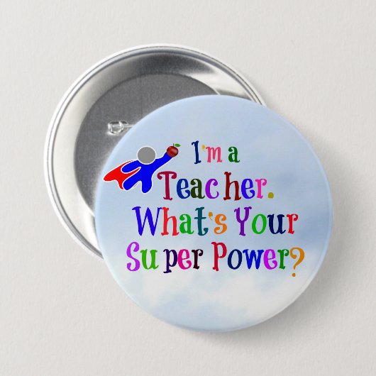Badge Rond 7,6 Cm Enseignant Superhero (Devant & derrière)