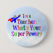 Badge Rond 7,6 Cm Enseignant Superhero (Devant)