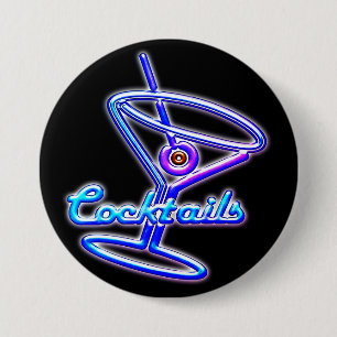 Badge Rond 7,6 Cm Enseigne néon rétro de cocktail Martini aspect bar