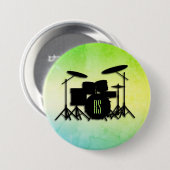 Badge Rond 7,6 Cm Ensemble de tambour monogramme vert (Devant & derrière)
