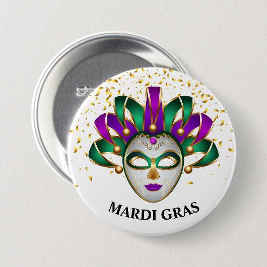 Badge Rond 7,6 Cm Épingle du bouton Mardi Gras (Devant & derrière)