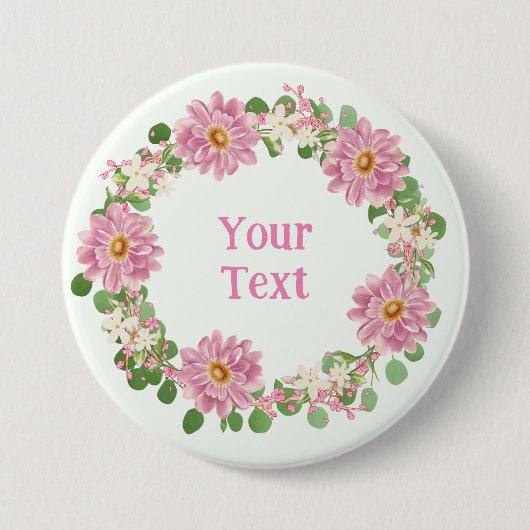 Badge Rond 7,6 Cm Épingle en Lapel Rose et Blanc inspirée du jardin (Devant)