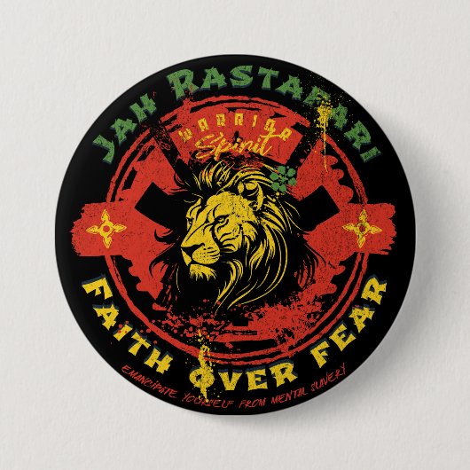 Badge Rond 7,6 Cm Épingle Jah Rastafari (Devant)
