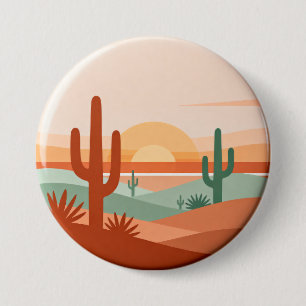 Badge Rond 7,6 Cm Épingle Minimaliste Coucher de Soleil Désert