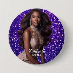 Badge Rond 7,6 Cm Épinglette de concours de beauté violet pailleté p