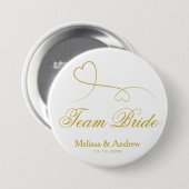 Badge Rond 7,6 Cm Épouse d'équipe | Deux Mariage Gold Hearts / Bride (Devant & derrière)