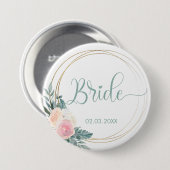 Badge Rond 7,6 Cm ÉQUIPE BRIDE ! Blumen Kranz Bouton (Devant & derrière)