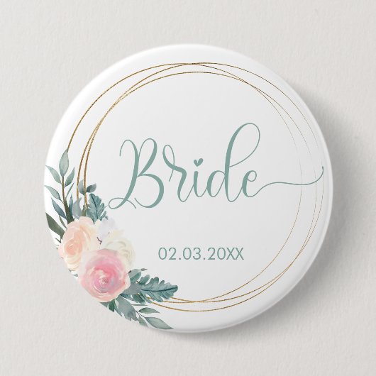 Badge Rond 7,6 Cm ÉQUIPE BRIDE ! Blumen Kranz Bouton (Devant)
