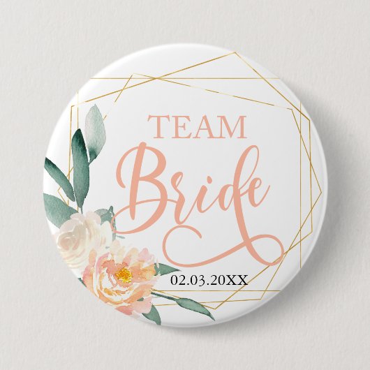 Badge Rond 7,6 Cm Équipe Mariée ! Bouton moderne Blumen Geometrik (Devant)