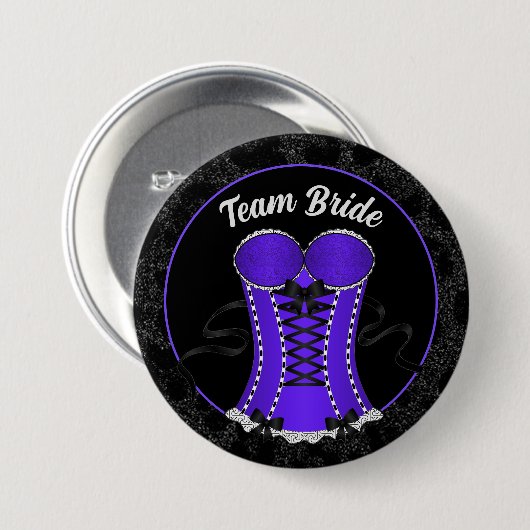 Badge Rond 7,6 Cm Équipe Mariée Corset Violet Flirt (Devant & derrière)